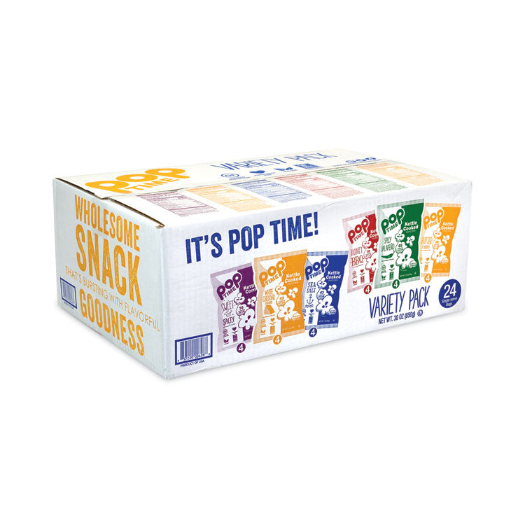 popTIME™ Kettle Cooked Popcorn Variety Pack, Assorted Flavors, 1 oz Bag, 24/Carton, Ships in 1-3 Business Days (GRR20902646) Each