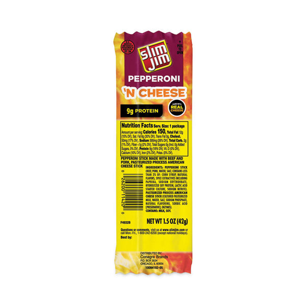 Slim Jim® Pepperoni and Cheese Meat Sticks, 1.5 oz, 18/Carton, Ships in 1-3 Business Days (GRR20900655) Each