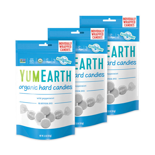 YumEarth Organic Wild Peppermint Hard Candies, 3.3 oz Bag, 3/Pack, Ships in 1-3 Business Days (GRR27000032)