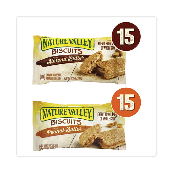 Nature Valley® Biscuits, Cinnamon with Almond Butter/Honey with Peanut Butter, 1.35 oz Pouch, 30/Carton, Ships in 1-3 Business Days (GRR22001046)