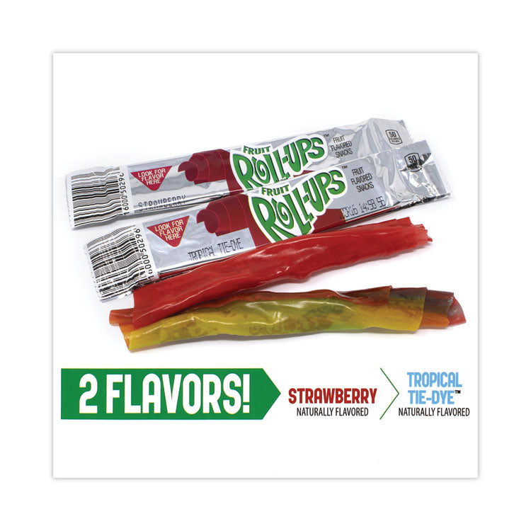 Betty Crocker™ Fruit Roll-Ups Fruit Snacks, Strawberry and Tropical Tie-Dye Flavors, 0.5 oz, 72 Pouches/Carton, Ships in 1-3 Business Days (GRR22001037)