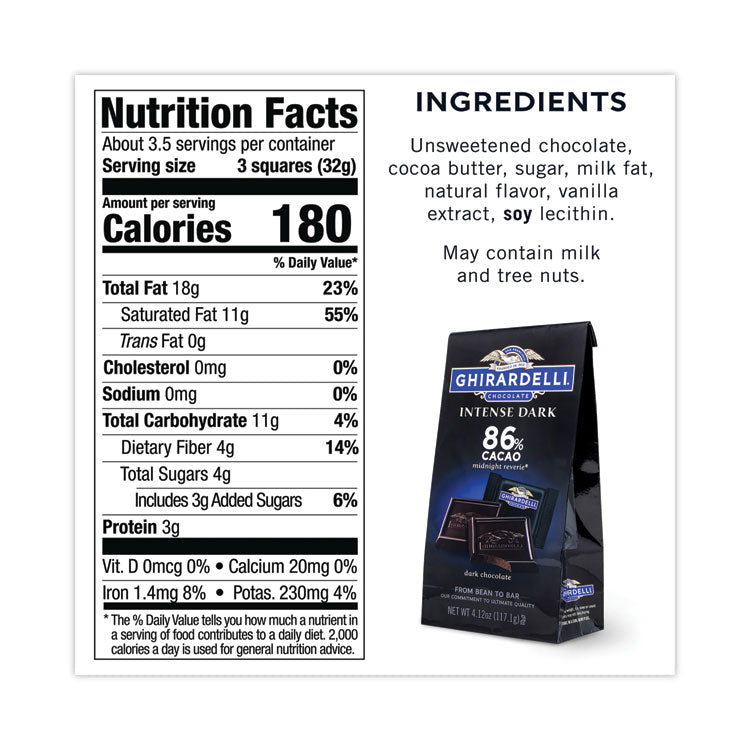 Ghirardelli® Intense Dark Midnight Reverie 86% Cacao Singles Bag, 4.12 oz Packs, 3 Count, Ships in 1-3 Business Days (GRR30001033)