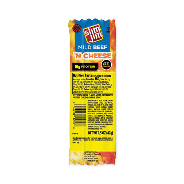 Slim Jim® Beef and Cheese Meat Sticks, 1.5 oz, 18/Carton, Ships in 1-3 Business Days (GRR20900656) Each