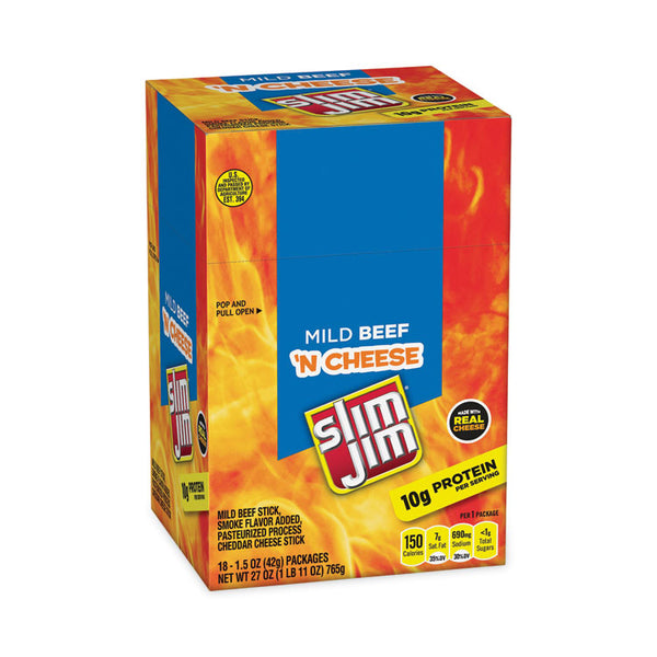 Slim Jim® Beef and Cheese Meat Sticks, 1.5 oz, 18/Carton, Ships in 1-3 Business Days (GRR20900656) Each