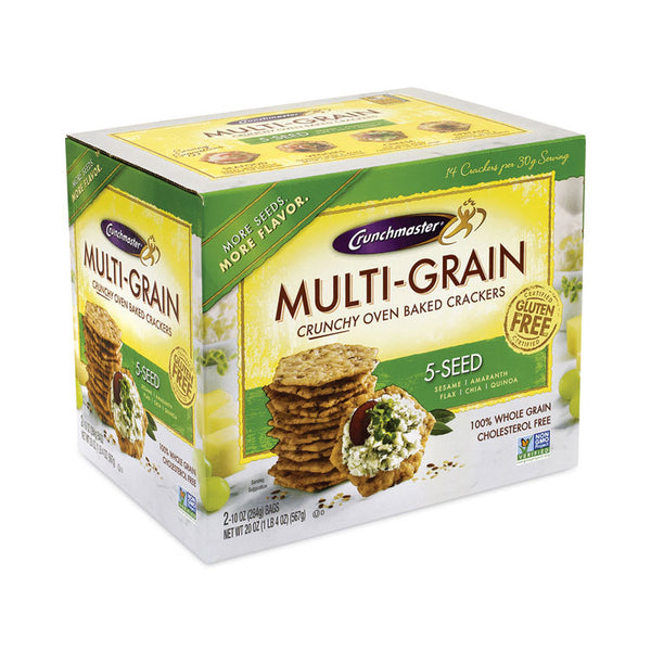 Crunchmaster® 5-Seed Multi-Grain Crunchy Oven Baked Crackers, Whole Wheat, 10 oz Bag, 2 Bags/Box, Ships in 1-3 Business Days (GRR22000757) Each