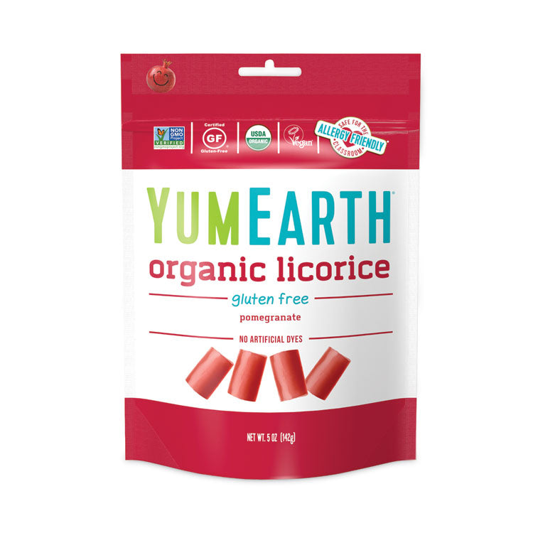 YumEarth Organic Gluten Free Pomegranate Licorice, 5 oz Bag, 4/Pack, Ships in 1-3 Business Days (GRR27000046)