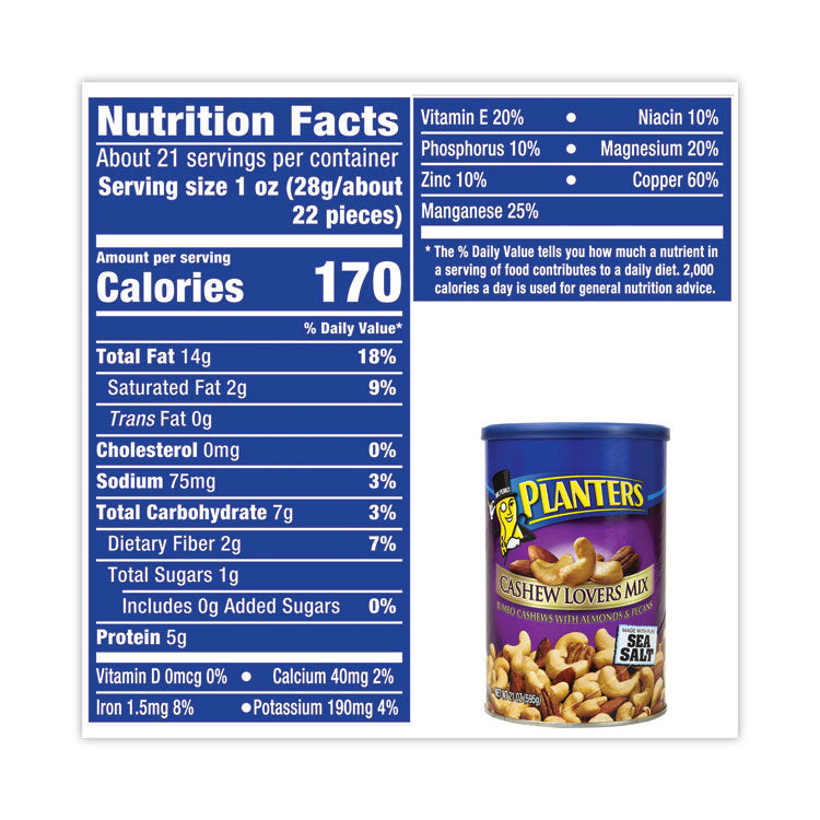 Planters® Cashew Lovers Mix, 21 oz Can, Ships in 1-3 Business Days (GRR22000886) Each