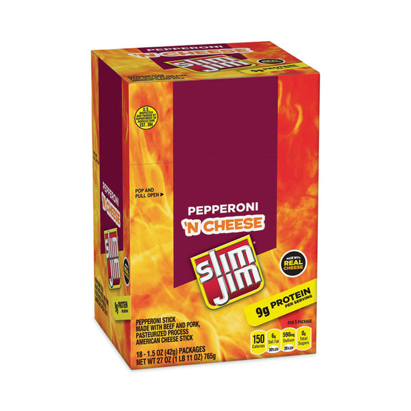 Slim Jim® Pepperoni and Cheese Meat Sticks, 1.5 oz, 18/Carton, Ships in 1-3 Business Days (GRR20900655) Each