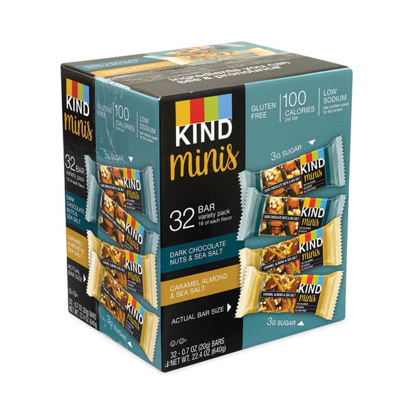 KIND Minis, Dark Chocolate Nuts Sea Salt/Caramel Almond Nuts Sea Salt, 0.7 oz Bar, 32 Bars/Carton, Ships in 1-3 Business Days (GRR22000799)