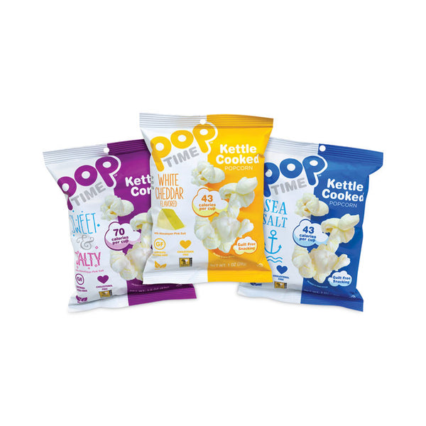 popTIME™ Kettle Cooked Popcorn Variety Pack, Assorted Flavors, 1 oz Bag, 24/Carton, Ships in 1-3 Business Days (GRR20902646) Each