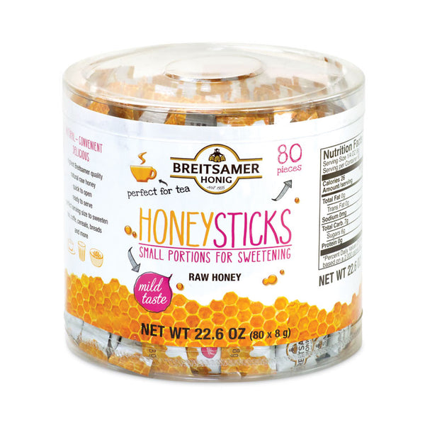 Breitsamer Honig Raw Honey Sticks, 0.28 oz, 80 Sticks/Tub, 1 Tub/Carton, Ships in 1-3 Business Days (GRR20902630)