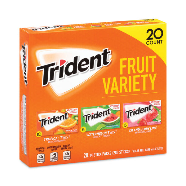 Trident® Sugar-Free Gum, Fruit Variety, 14 Pieces/Pack, 20 Packs/Carton, Ships in 1-3 Business Days (GRR22000891)