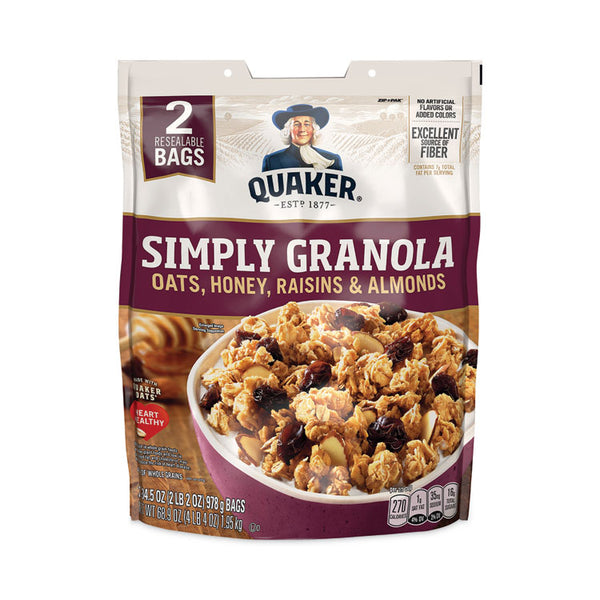 Quaker® Simply Granola, Oats, Honey, Raisins and Almonds, 34.5 oz Bag, 2 Bags/Pack, Ships in 1-3 Business Days (GRR22000734)