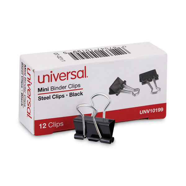 Universal® Binder Clips, Mini, Black/Silver, 12/Box (UNV10199)