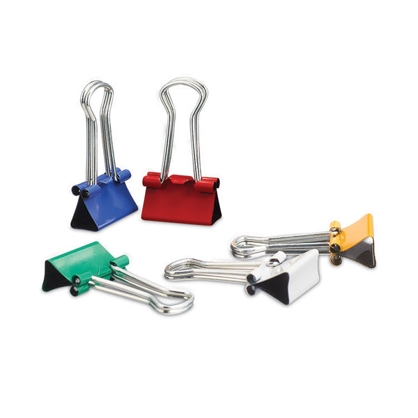 Universal® Binder Clips with Storage Tub, Small, Assorted Colors, 40/Pack (UNV31028)