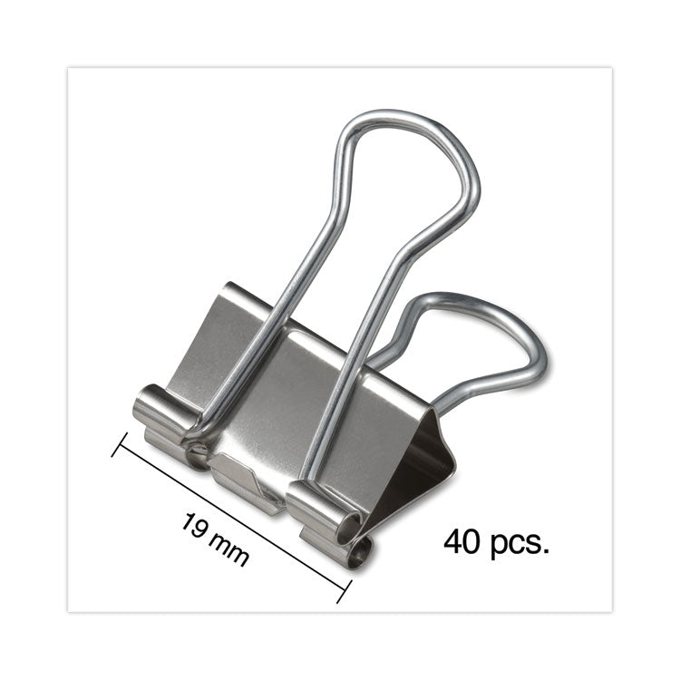 Universal® Binder Clips with Storage Tub, Small, Silver, 40/Pack (UNV11240)