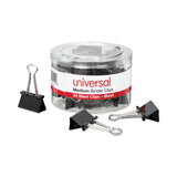 Universal® Binder Clips with Storage Tub, Medium, Black/Silver, 24/Pack (UNV11124) Pack of 24