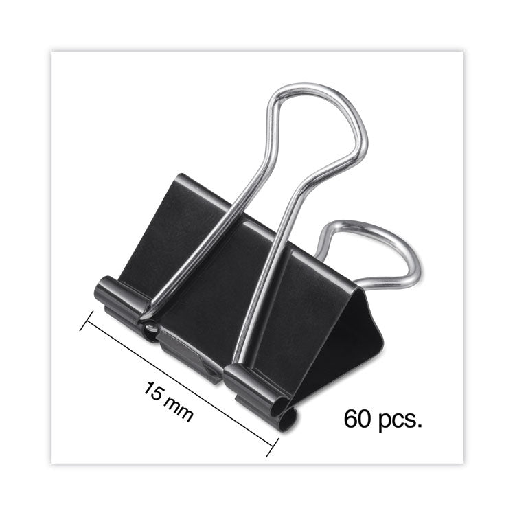 Universal® Binder Clips with Storage Tub, Mini, Black/Silver, 60/Pack (UNV11060)