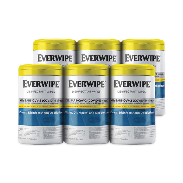 Everwipe™ Disinfectant Wipes, 1-Ply, 7 x 7, Lemon, White, 75/Canister, 6 Canisters/Carton (TRK192804)