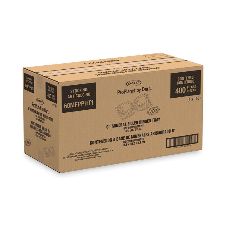 Dart® ProPlanet Hinged Lid Containers, 6 x 6.3 x 3.3, White, Plastic, 400/Carton (DCC60MFPPHT1)