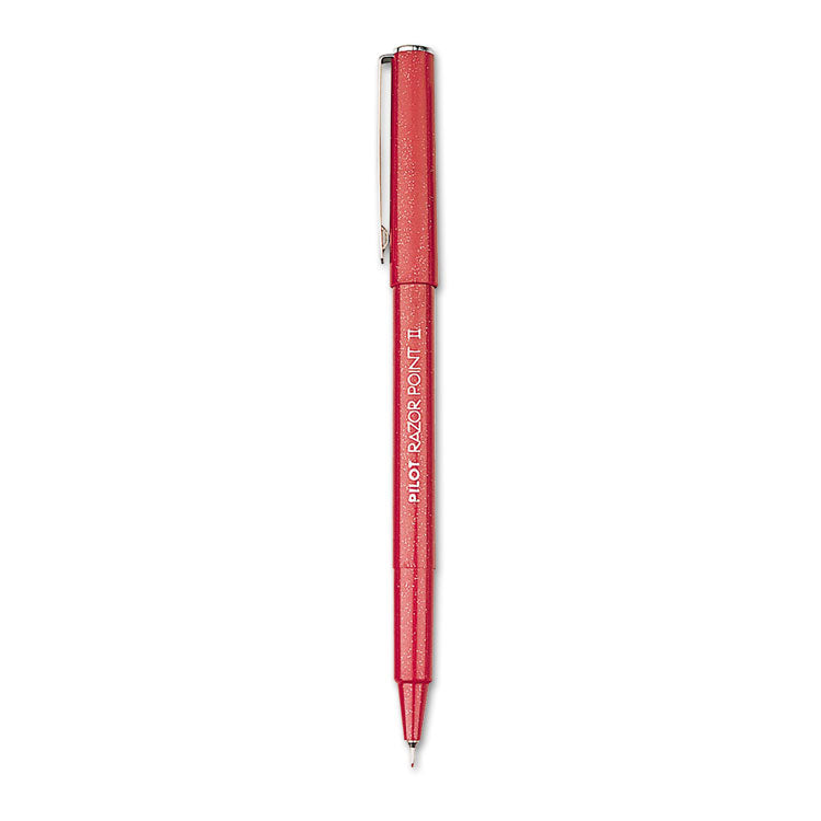 Pilot® Razor Point II Super Fine Line Porous Point Pen, Stick, Ultra-Fine 0.2 mm, Red Ink, Red Barrel, Dozen (PIL11011)