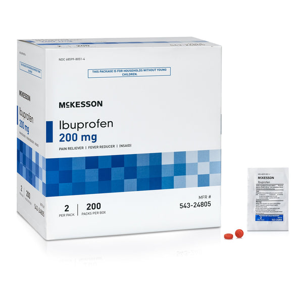 McKesson Pain Relief 200 mg Strength Ibuprofen Unit Dose Tablet 200 per Box (1111735_BX) 200/BX