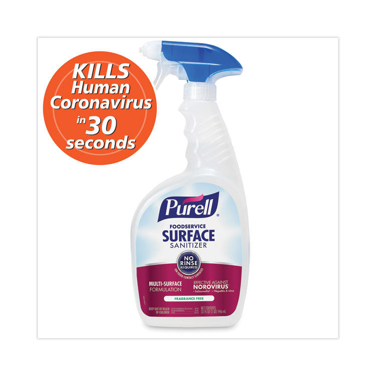 PURELL® Foodservice Surface Sanitizer, Fragrance Free, 32 oz Capped Bottle with Spray Trigger Included in Carton, 6/Carton (GOJ334106CT)