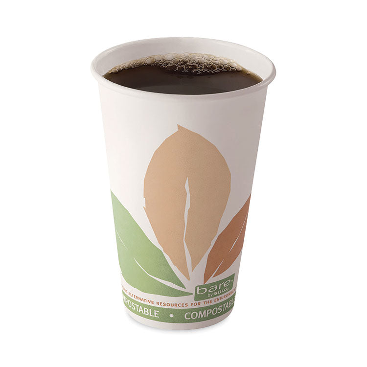 SOLO® Bare Eco-Forward PLA Paper Hot Cups, 16 oz, Leaf Design, White/Green/Orange, 50/Pack (SCC316PLABBPK)