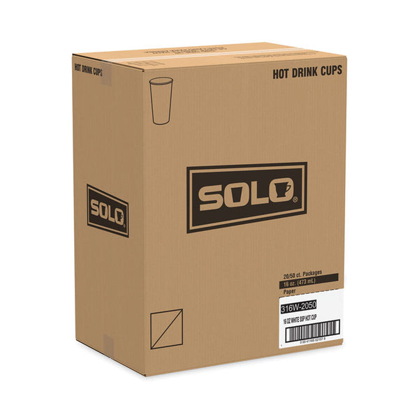 SOLO® Single-Sided Poly Paper Hot  Cups, 16 oz, White, 50 Sleeve, 20 Sleeves/Carton (SCC316W) Case of 1000