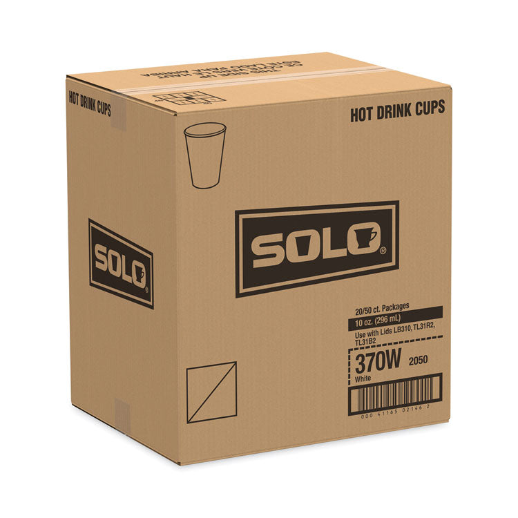 SOLO® Single-Sided Poly Paper Hot Cups, 10 oz, White, 50 Sleeve, 20 Sleeves/Carton (SCC370W) Case of 1000