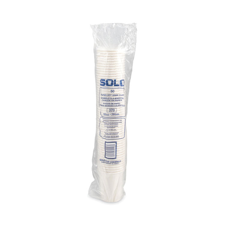 SOLO® Single-Sided Poly Paper Hot Cups, 10 oz, White, 50 Sleeve, 20 Sleeves/Carton (SCC370W) Case of 1000