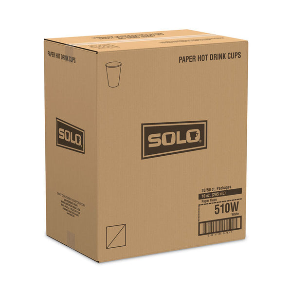 SOLO® Single-Sided Poly Paper Hot Cups, 10 oz, White, 1,000/Carton (SCC510W)