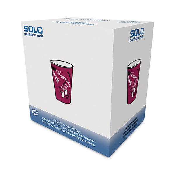 SOLO® Paper Hot Drink Cups in Bistro Design, 16 oz, Maroon, 300/Carton (SCCOF16BI0041) Case of 300