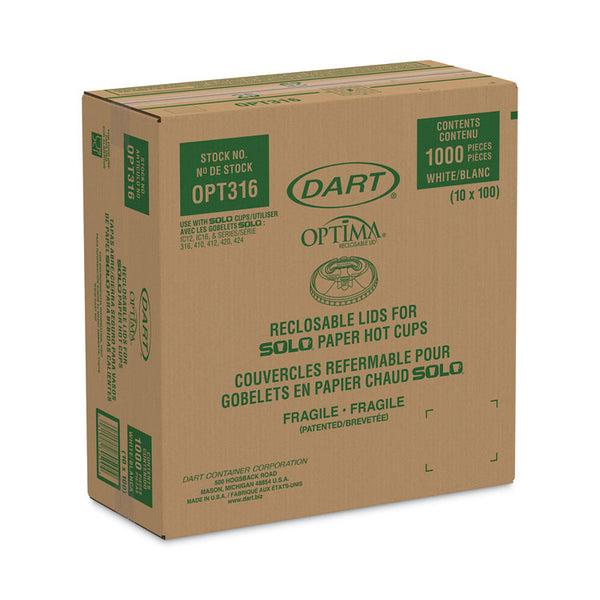 Dart® Optima Reclosable Lids for Hot Paper Cups, Fits 10 oz to 24 oz Cups, White, 1,000/Carton (SCCOPT316)