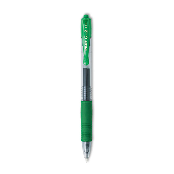 Pilot® G2 Premium Gel Pen, Retractable, Fine 0.7 mm, Green Ink, Smoke/Green Barrel, Dozen (PIL31025)