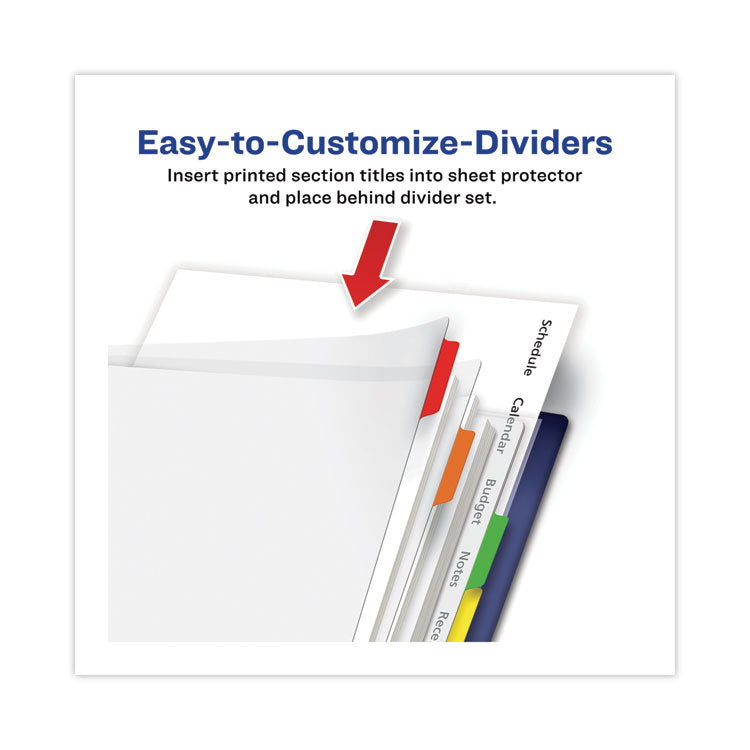 Avery® Clear Easy View Plastic Dividers with Multicolored Tabs and Sheet Protector, 8-Tab, 11 x 8.5, Clear, 1 Set (AVE16741)