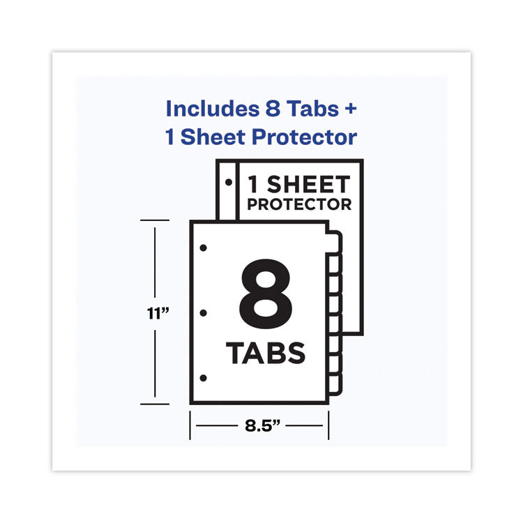 Avery® Clear Easy View Plastic Dividers with Multicolored Tabs and Sheet Protector, 8-Tab, 11 x 8.5, Clear, 1 Set (AVE16741)