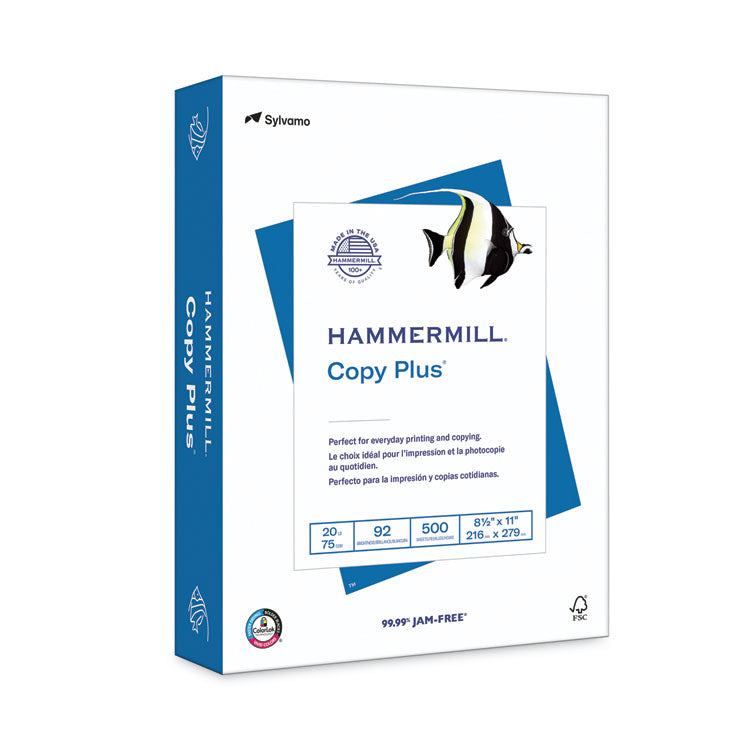 Hammermill® Copy Plus Print Paper, 92 Bright, 20 lb Bond Weight, 8.5 x 11, White, 500 Sheets/Ream, 10 Reams/Carton, 40 Cartons/Pallet (HAM105007PLT)