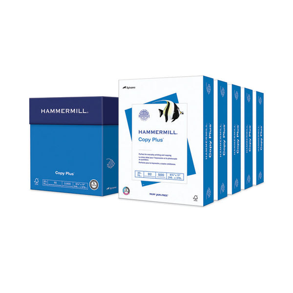 Hammermill® Copy Plus Print Paper, 92 Bright, 20 lb Bond Weight, 8.5 x 11, White, 500 Sheets/Ream, 5 Reams/Carton (HAM105650)