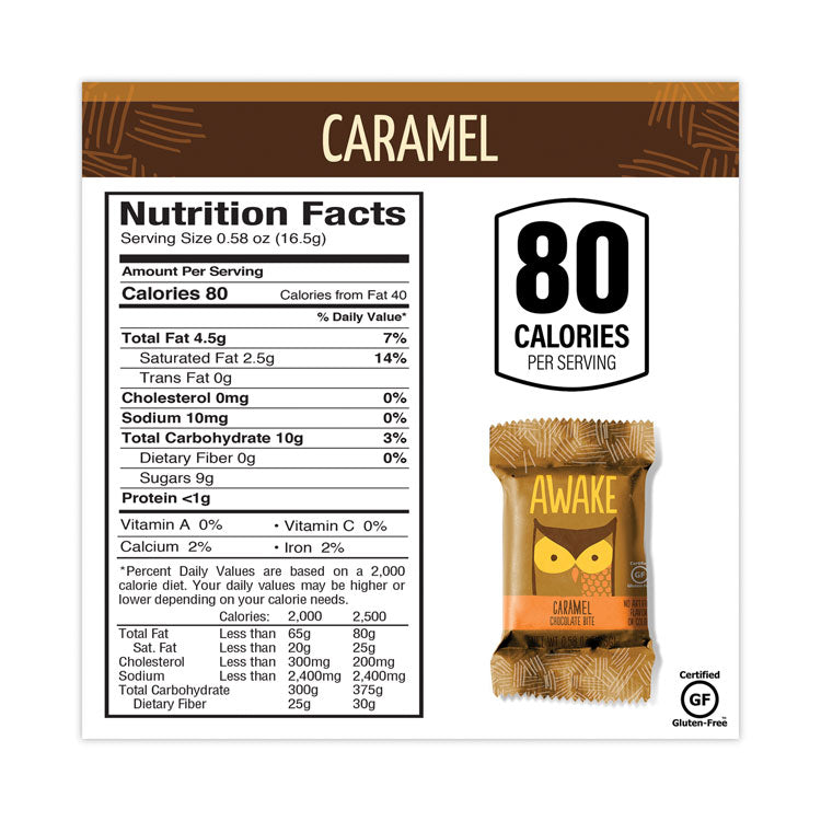 Awake Caffeinated Caramel Chocolate Bites, 0.58 oz Bars, 50 Bars/Carton, Ships in 1-3 Business Days (GRR30700315) Each