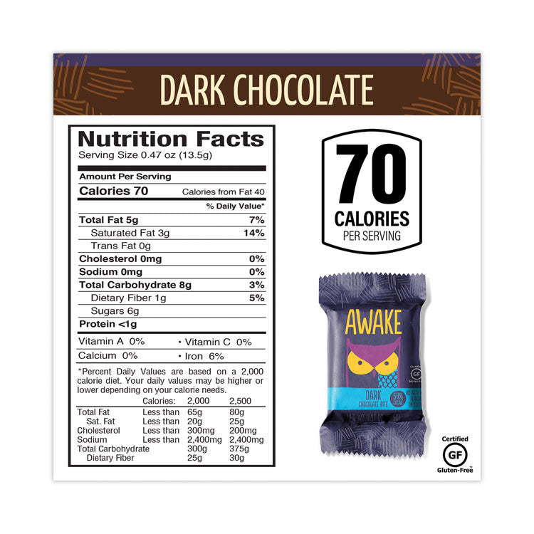 Awake Caffeinated Dark Chocolate Bites, 0.47 oz Bars, 50 Bars/Carton, Ships in 1-3 Business Days (GRR30700314) Each