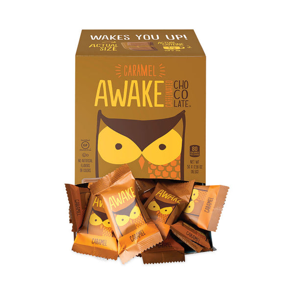 Awake Caffeinated Caramel Chocolate Bites, 0.58 oz Bars, 50 Bars/Carton, Ships in 1-3 Business Days (GRR30700315) Each