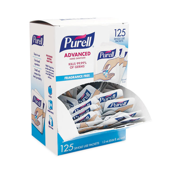 PURELL® Single Use Advanced Gel Hand Sanitizer, 1.2 mL, Packet, Fragrance-Free, 125/Box (GOJ9630125NSBX)