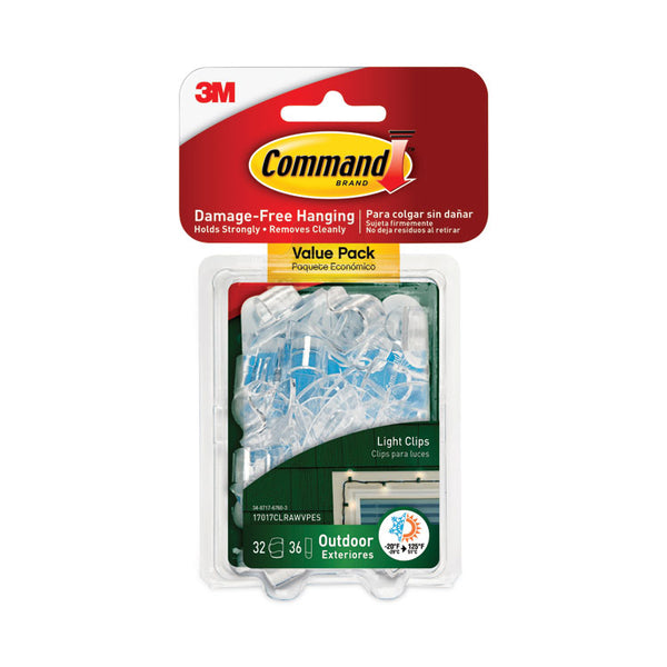 Command™ All Weather Hooks and Strips, Cord Clips, Plastic, Clear, 0.1 lb Capacity, 32 Clips and 36 Small Strips/Pack (MMM17017CLRAWV)