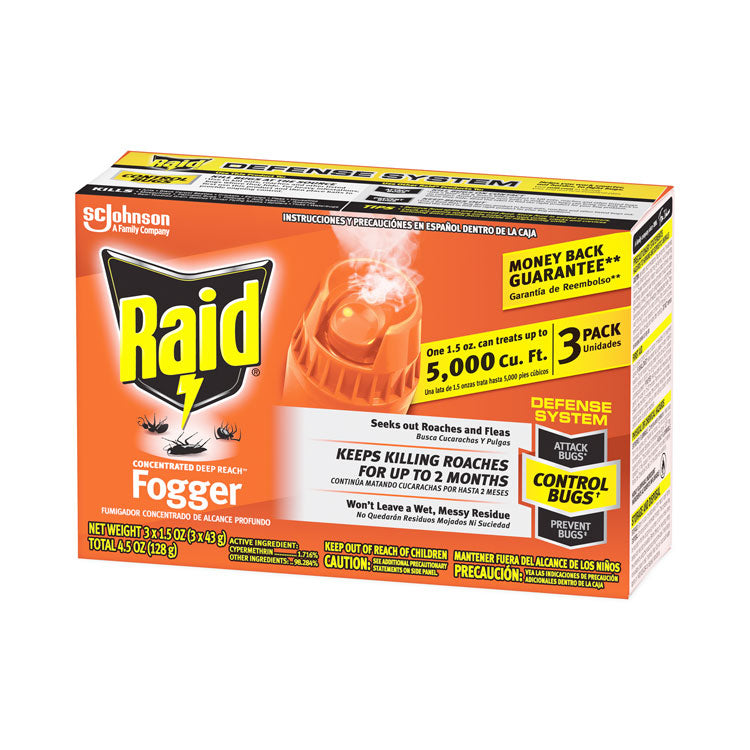 Raid® Concentrated Deep Reach Fogger, 1.5 oz Aerosol Spray, 3/Pack, 12 Packs/Carton (SJN305690) Case of 36