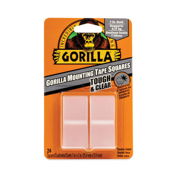 Gorilla® Tough and Clear Double-Sided Mounting Tape, Holds Up to 0.58 lb per Pair (Up to 7 lb per 24), 1" x 1", Clear, 24/Pack (GOR6067202)
