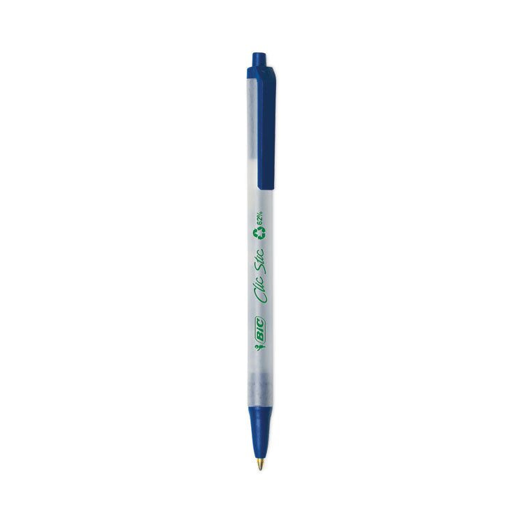 BIC® ReVolution Clic Stic Ballpoint Pen, Retractable, Medium 1 mm, Blue Ink, Translucent Frost/Blue Barrel, 48/Pack (BICCSEM48BE)