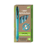 BIC® ReVolution Ocean Bound Ballpoint Pen, Retractable, Medium 1 mm, Black Ink, Translucent Blue Barrel, Dozen (BICBPRR11BK)