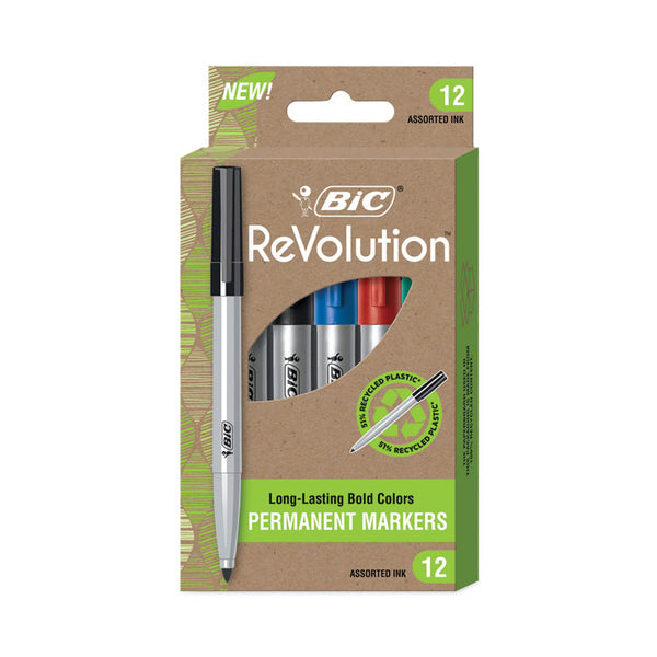 BIC® ReVolution Permanent Markers, Fine Bullet Tip, Assorted Colors, Dozen (BICPMER12AST)