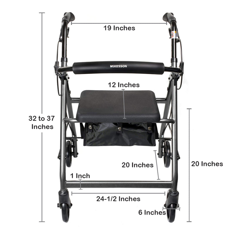 McKesson 4 Wheel Rollator Silver Adjustable Height / Folding Aluminum Frame (1065267_EA) 1/EA